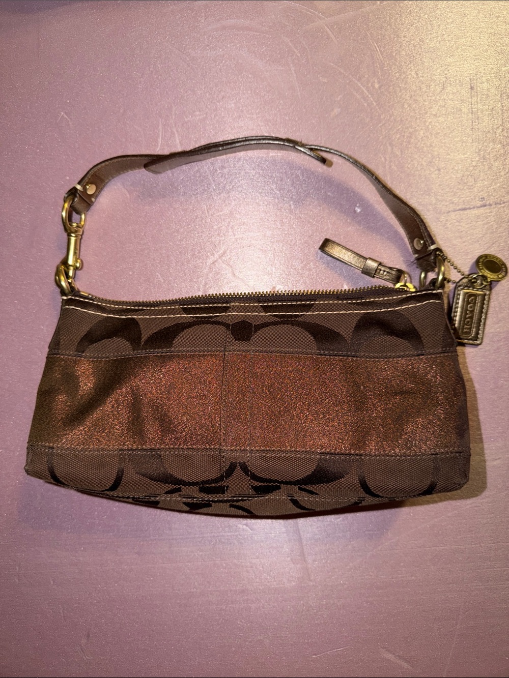 Auth Coach Soho Signature Brown Canvas Demi Baguette Shoulder Bag — Like New